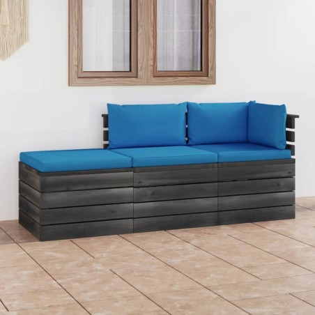 vidaXL 3-tlg. Garten-Sofagarnitur aus Paletten mit Kissen Kiefernholz