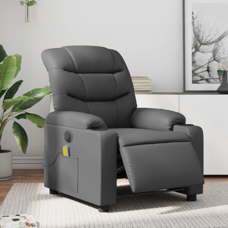 vidaXL Massagesessel Elektrisch Grau Kunstleder vidaXL Massagesessel Elektrisch Grau Kunstleder