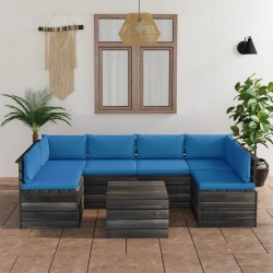 vidaXL 7-tlg. Garten-Sofagarnitur aus Paletten mit Kissen Kiefernholz