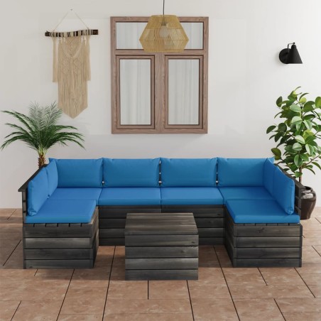 vidaXL 7-tlg. Garten-Sofagarnitur aus Paletten mit Kissen Kiefernholz