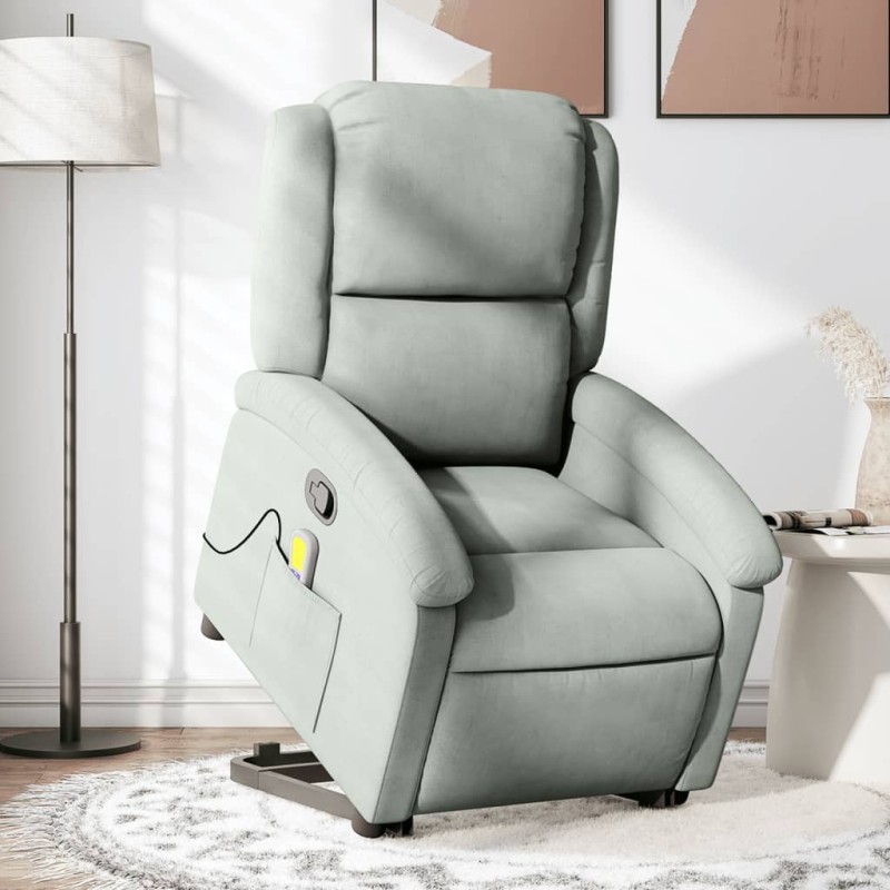vidaXL Massagesessel mit Aufstehhilfe Hellgrau Samt vidaXL Massagesessel mit Aufstehhilfe Hellgrau Samt