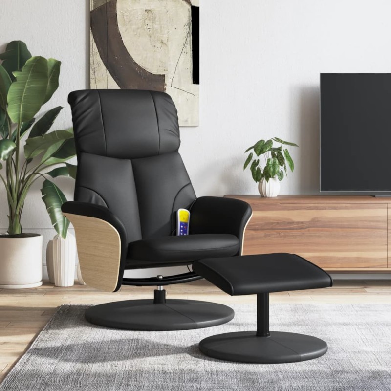 vidaXL Massagesessel mit Fußhocker Schwarz Kunstleder vidaXL Massagesessel mit Fußhocker Schwarz Kunstleder