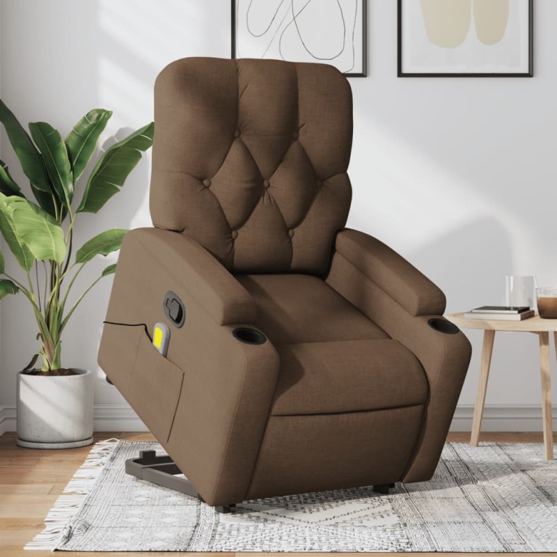 vidaXL Massagesessel mit Aufstehhilfe Braun Stoff vidaXL Massagesessel mit Aufstehhilfe Braun Stoff