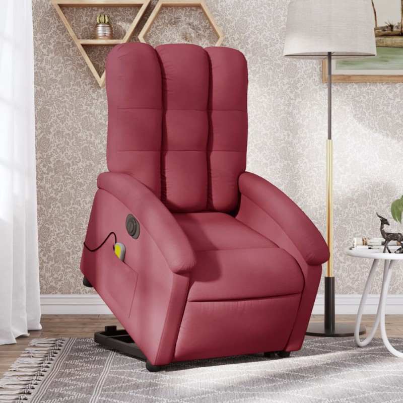 vidaXL Elektrischer Massagesessel mit Aufstehhilfe Weinrot Stoff vidaXL Elektrischer Massagesessel mit Aufstehhilfe Weinrot Stoff