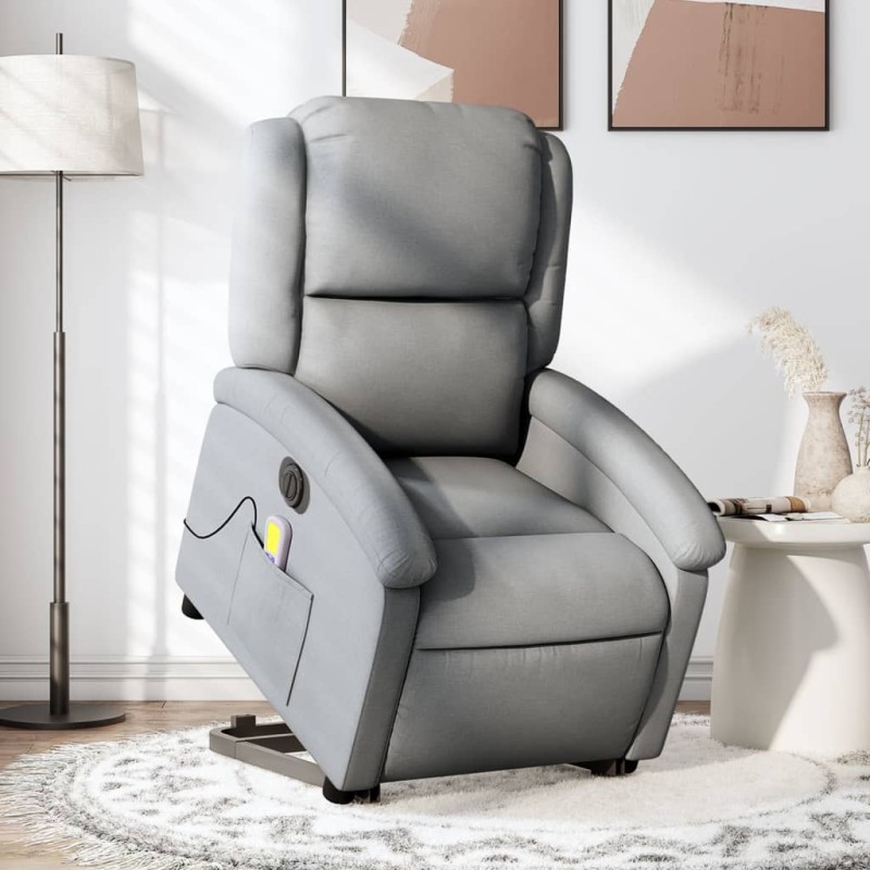 vidaXL Elektrischer Massagesessel mit Aufstehhilfe Hellgrau Stoff vidaXL Elektrischer Massagesessel mit Aufstehhilfe Hellgrau Stoff