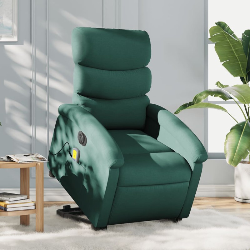 vidaXL Elektrischer Massagesessel mit Aufstehhilfe Dunkelgrün Stoff vidaXL Elektrischer Massagesessel mit Aufstehhilfe Dunkelgrün Stoff