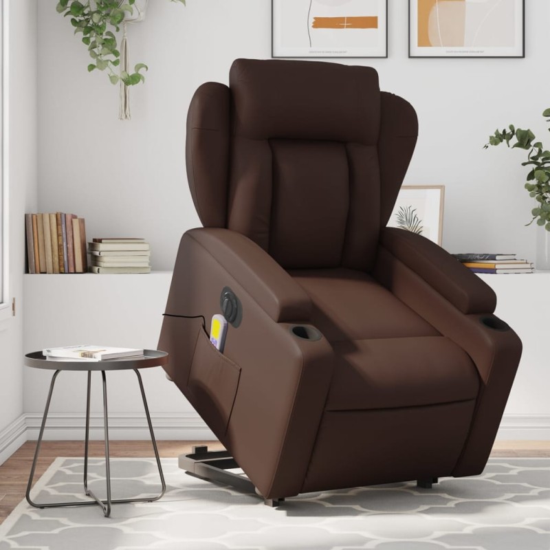 vidaXL Massagesessel mit Aufstehhilfe Elektrisch Braun Kunstleder vidaXL Massagesessel mit Aufstehhilfe Elektrisch Braun Kunstleder