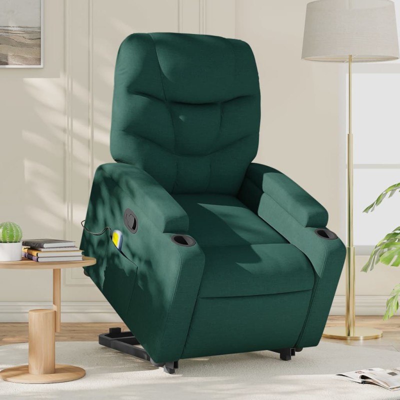 vidaXL Massagesessel mit Aufstehhilfe Dunkelgrün Stoff vidaXL Massagesessel mit Aufstehhilfe Dunkelgrün Stoff