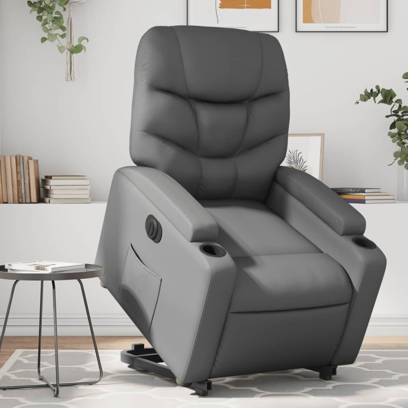 vidaXL Relaxsessel mit Aufstehhilfe Elektrisch Grau Kunstleder vidaXL Relaxsessel mit Aufstehhilfe Elektrisch Grau Kunstleder