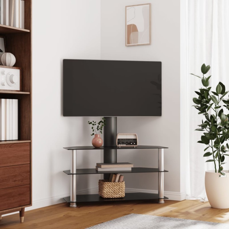 vidaXL TV-Eckregal mit 3 Ablagen für 32-70 Zoll Schwarz und Silbern vidaXL TV-Eckregal mit 3 Ablagen für 32-70 Zoll Schwarz und Silbern