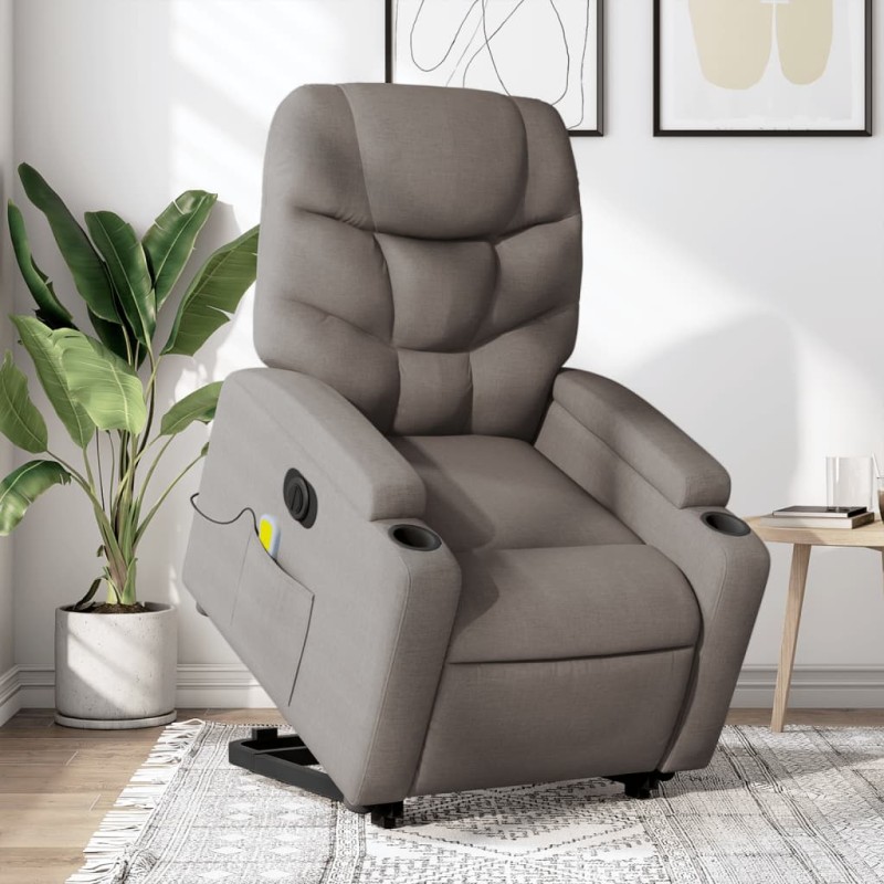 vidaXL Elektrischer Massagesessel mit Aufstehhilfe Taupe Stoff vidaXL Elektrischer Massagesessel mit Aufstehhilfe Taupe Stoff