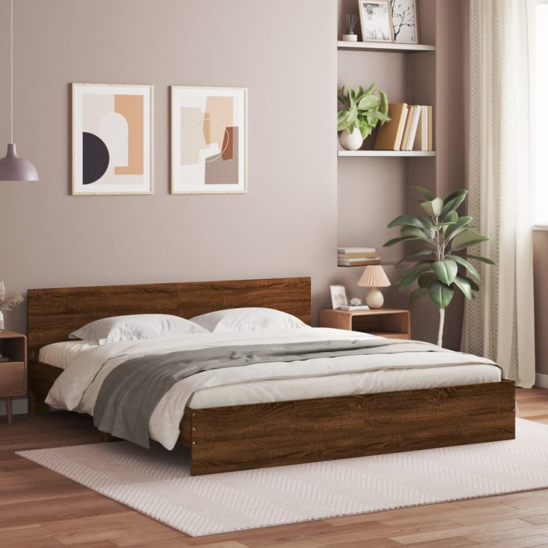 vidaXL Bettgestell mit Kopfteil Braun Eiche-Optik 160x200 cm vidaXL Bettgestell mit Kopfteil Braun Eiche-Optik 160x200 cm