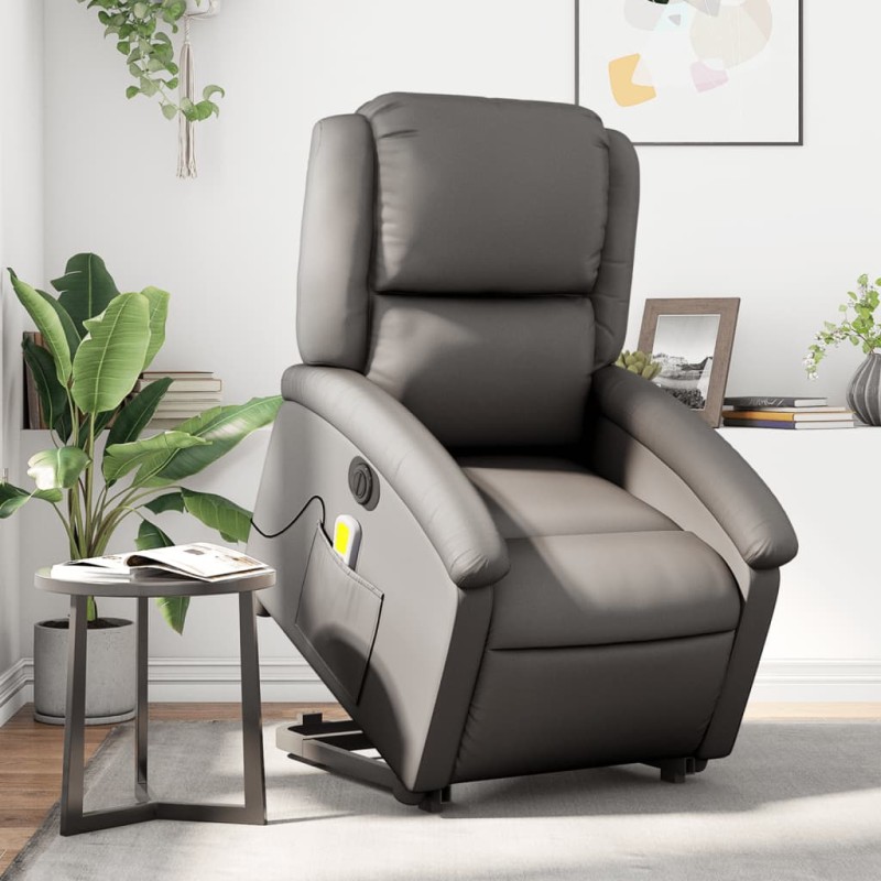 vidaXL Massagesessel mit Aufstehhilfe Elektrisch Grau Echtleder vidaXL Massagesessel mit Aufstehhilfe Elektrisch Grau Echtleder