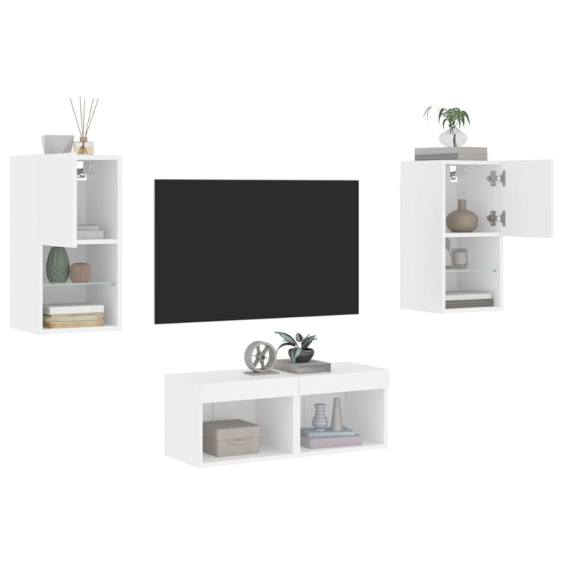 vidaXL 4-tlg. TV-Wohnwand mit LED-Leuchten Weiß vidaXL 4-tlg. TV-Wohnwand mit LED-Leuchten Weiß