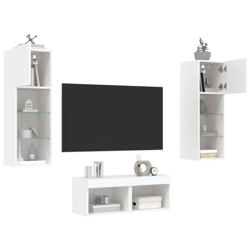 vidaXL 4-tlg. TV-Wohnwand mit LED-Leuchten Weiß vidaXL 4-tlg. TV-Wohnwand mit LED-Leuchten Weiß