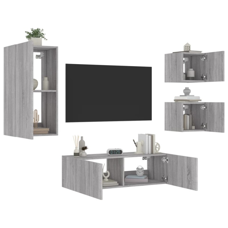 vidaXL 4-tlg. TV-Wohnwand mit LED-Leuchten Grau Sonoma vidaXL 4-tlg. TV-Wohnwand mit LED-Leuchten Grau Sonoma
