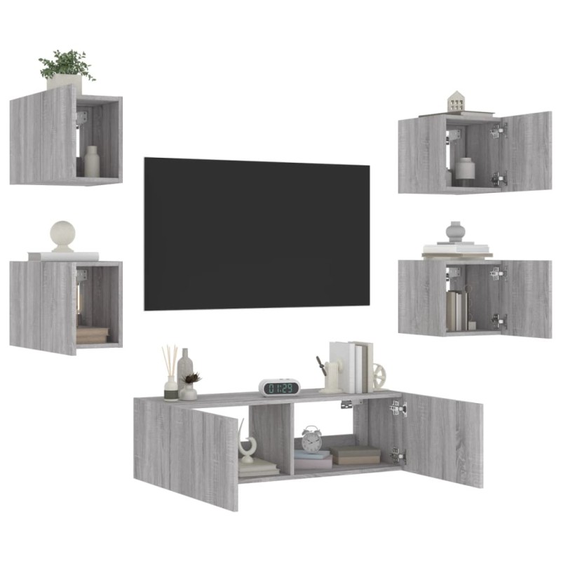 vidaXL 5-tlg. TV-Wohnwand mit LED-Leuchten Grau Sonoma vidaXL 5-tlg. TV-Wohnwand mit LED-Leuchten Grau Sonoma