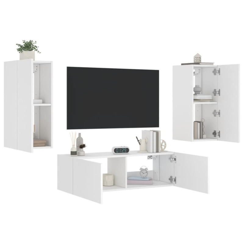 vidaXL 3-tlg. TV-Wohnwand mit LED-Leuchten Weiß vidaXL 3-tlg. TV-Wohnwand mit LED-Leuchten Weiß