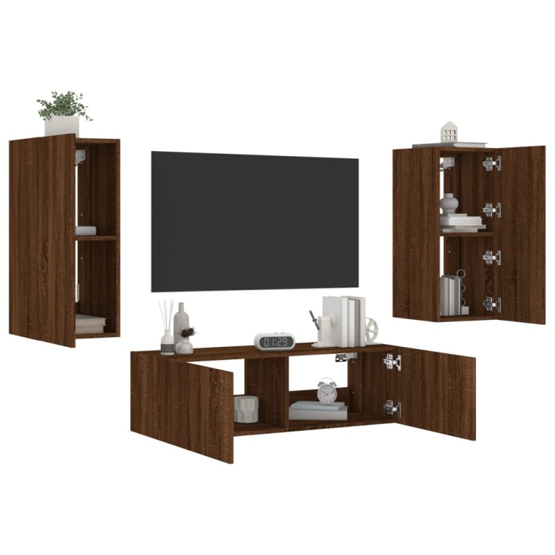 vidaXL 3-tlg. TV-Wohnwand mit LED-Leuchten Braun Eichen-Optik vidaXL 3-tlg. TV-Wohnwand mit LED-Leuchten Braun Eichen-Optik
