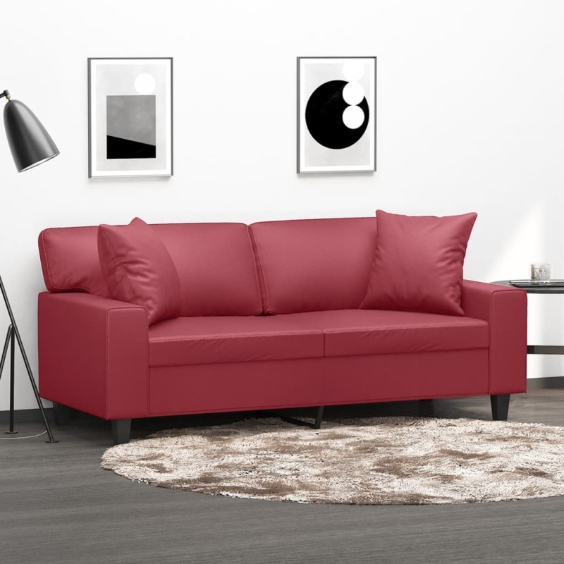 vidaXL 2-Sitzer-Sofa mit Zierkissen Weinrot 140 cm Kunstleder vidaXL 2-Sitzer-Sofa mit Zierkissen Weinrot 140 cm Kunstleder