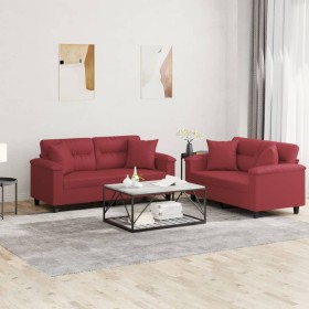 vidaXL 2-tlg. Sofagarnitur mit Kissen Weinrot Kunstleder