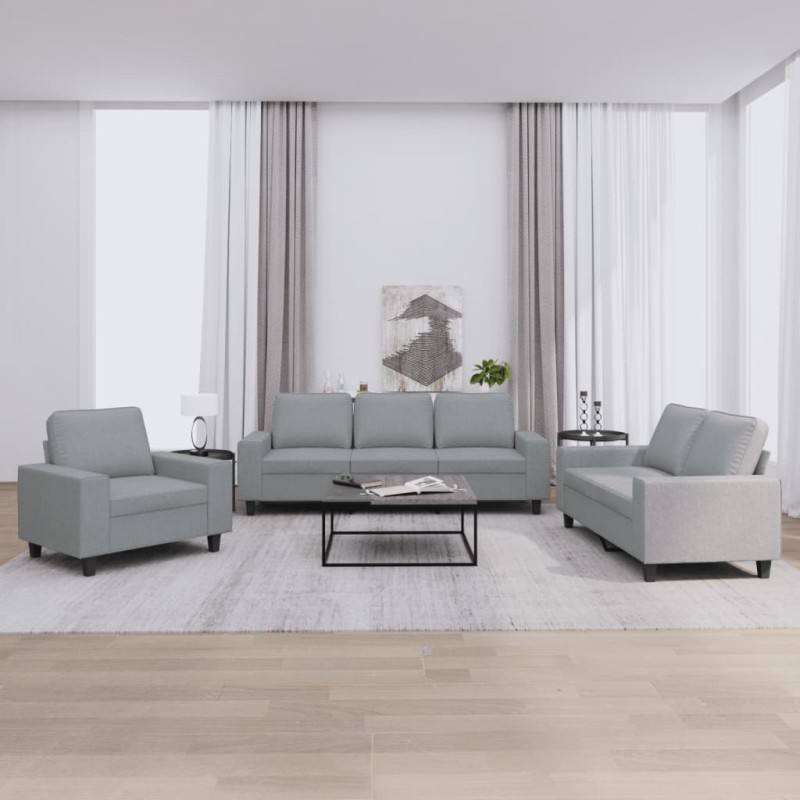 vidaXL 3-tlg. Sofagarnitur Hellgrau Stoff vidaXL 3-tlg. Sofagarnitur Hellgrau Stoff