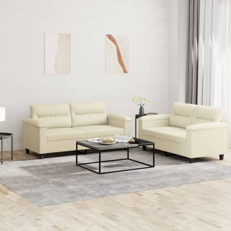 vidaXL 2-tlg. Sofagarnitur mit Kissen Creme Kunstleder vidaXL 2-tlg. Sofagarnitur mit Kissen Creme Kunstleder