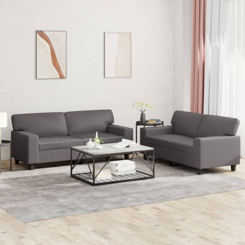 vidaXL 2-tlg. Sofagarnitur Grau Kunstleder vidaXL 2-tlg. Sofagarnitur Grau Kunstleder