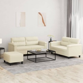 vidaXL 3-tlg. Sofagarnitur mit Kissen Creme Kunstleder