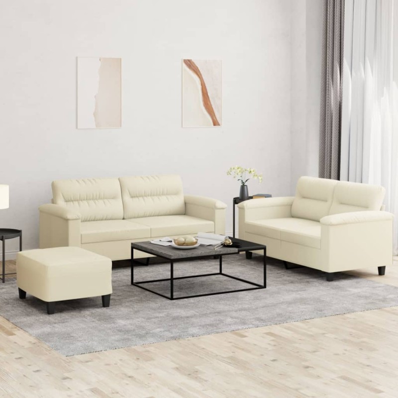 vidaXL 3-tlg. Sofagarnitur mit Kissen Creme Kunstleder vidaXL 3-tlg. Sofagarnitur mit Kissen Creme Kunstleder