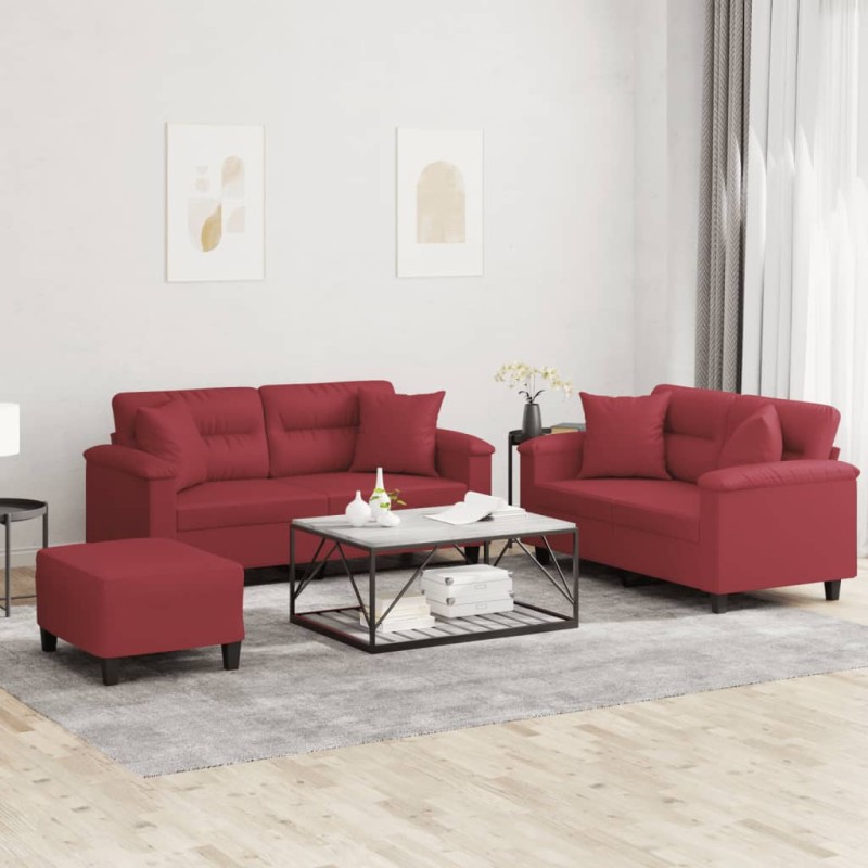 vidaXL 3-tlg. Sofagarnitur mit Kissen Weinrot Kunstleder vidaXL 3-tlg. Sofagarnitur mit Kissen Weinrot Kunstleder