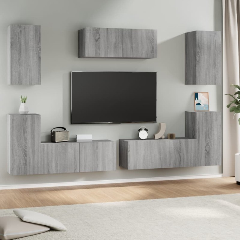vidaXL 7-tlg. TV-Schrank-Set Grau Sonoma Holzwerkstoff vidaXL 7-tlg. TV-Schrank-Set Grau Sonoma Holzwerkstoff