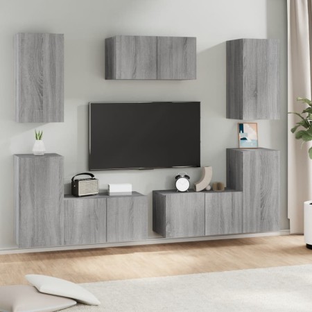 vidaXL 7-tlg. TV-Schrank-Set Grau Sonoma Holzwerkstoff