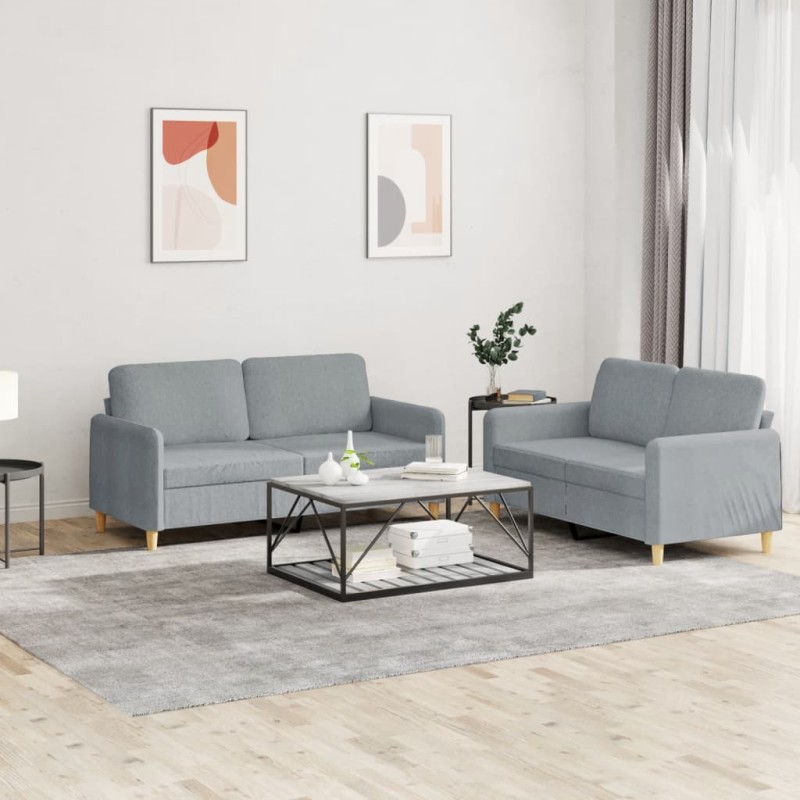 vidaXL 2-tlg. Sofagarnitur mit Kissen Hellgrau Stoff vidaXL 2-tlg. Sofagarnitur mit Kissen Hellgrau Stoff