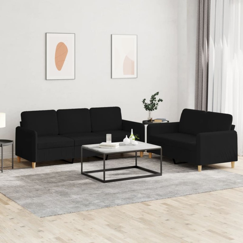 vidaXL 2-tlg. Sofagarnitur mit Kissen Schwarz Stoff vidaXL 2-tlg. Sofagarnitur mit Kissen Schwarz Stoff