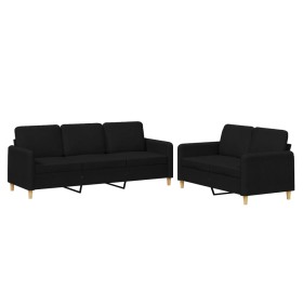 vidaXL 2-tlg. Sofagarnitur mit Kissen Schwarz Stoff