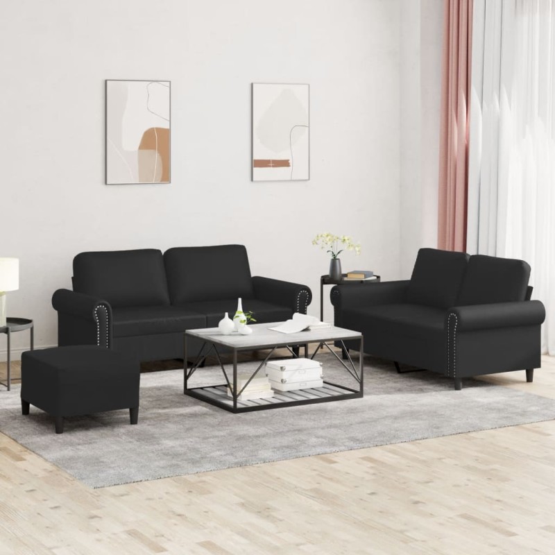 vidaXL 3-tlg. Sofagarnitur mit Kissen Schwarz Kunstleder vidaXL 3-tlg. Sofagarnitur mit Kissen Schwarz Kunstleder