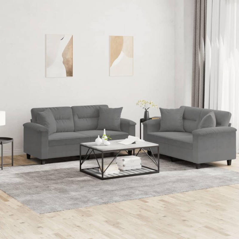 vidaXL 2-tlg. Sofagarnitur mit Kissen Dunkelgrau Mikrofasergewebe vidaXL 2-tlg. Sofagarnitur mit Kissen Dunkelgrau Mikrofasergewebe