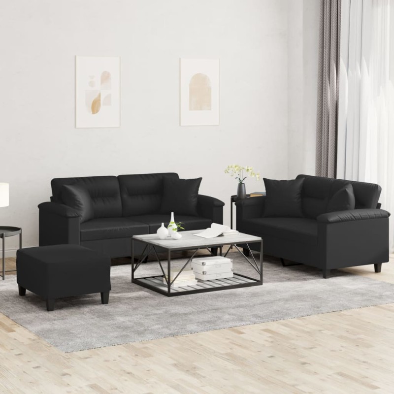 vidaXL 3-tlg. Sofagarnitur mit Kissen Schwarz Kunstleder vidaXL 3-tlg. Sofagarnitur mit Kissen Schwarz Kunstleder