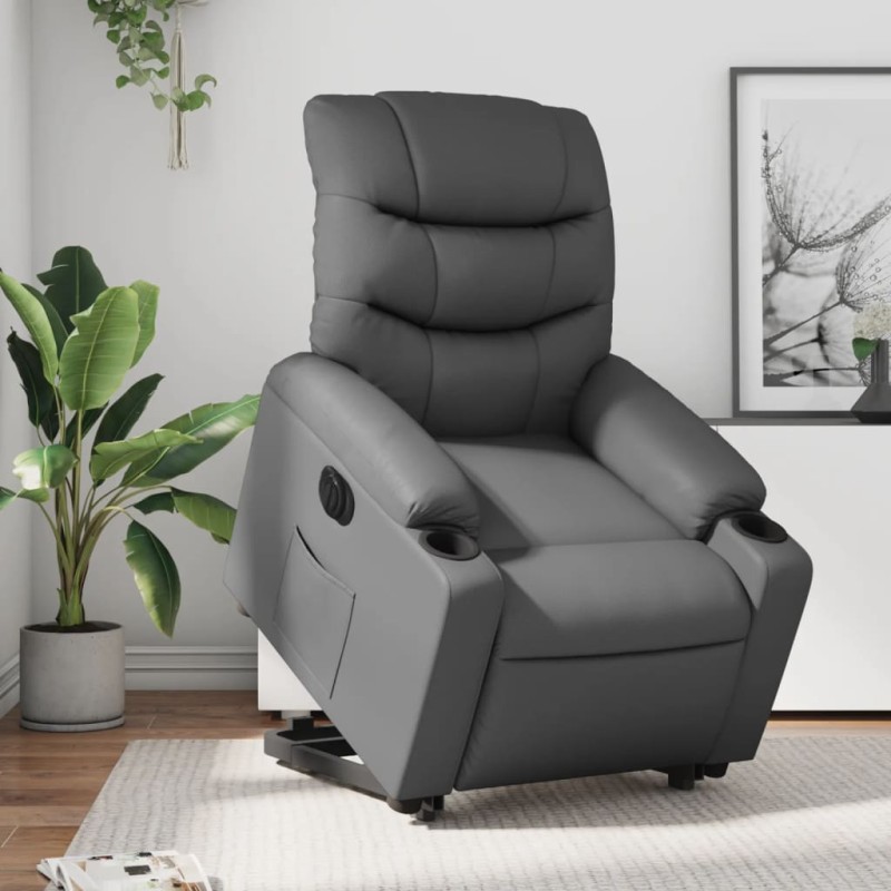 vidaXL Relaxsessel mit Aufstehhilfe Elektrisch Grau Kunstleder vidaXL Relaxsessel mit Aufstehhilfe Elektrisch Grau Kunstleder