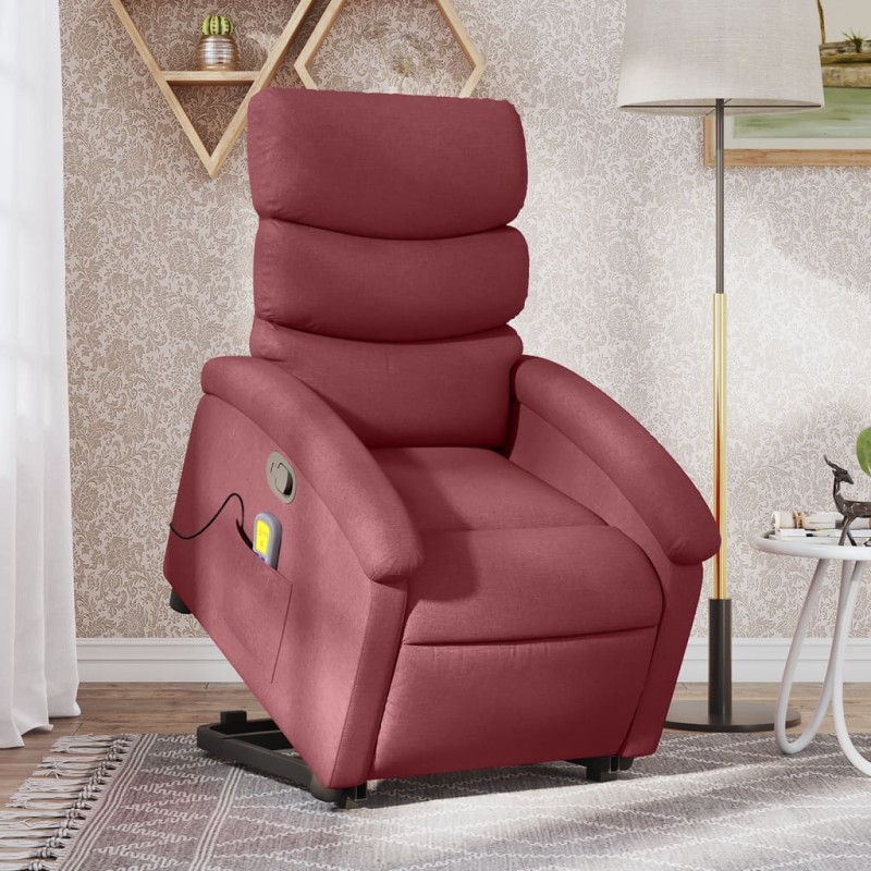 vidaXL Massagesessel mit Aufstehhilfe Weinrot Stoff vidaXL Massagesessel mit Aufstehhilfe Weinrot Stoff