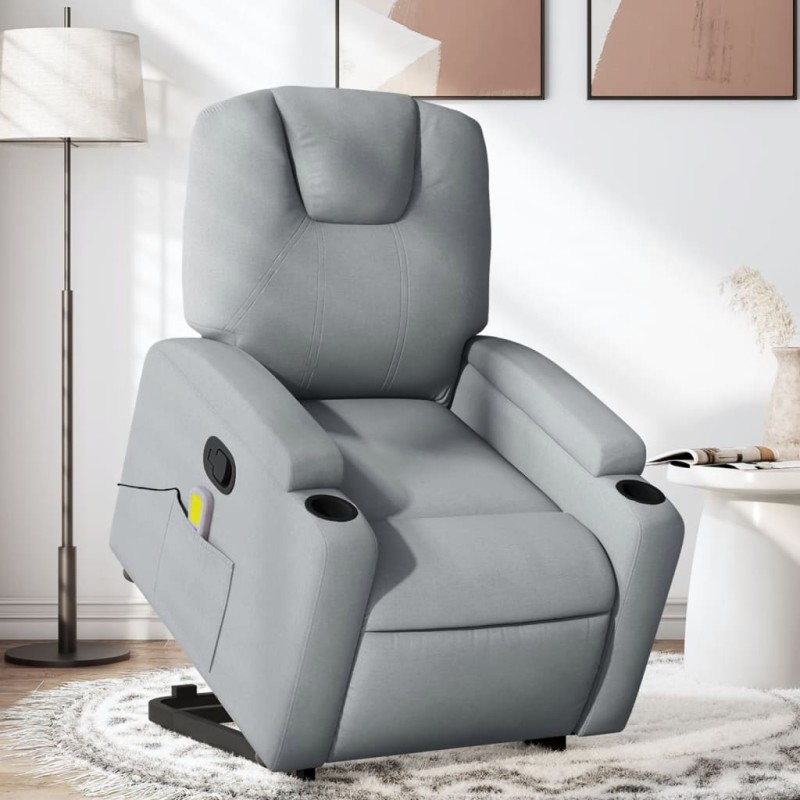 vidaXL Massagesessel mit Aufstehhilfe Hellgrau Stoff vidaXL Massagesessel mit Aufstehhilfe Hellgrau Stoff
