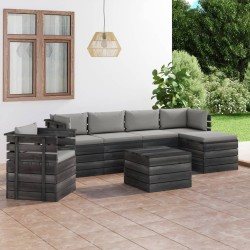 7-tlg. Garten-Sofagarnitur aus Paletten mit Kissen Kiefernholz