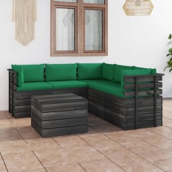 6-tlg. Garten-Sofagarnitur aus Paletten mit Kissen Kiefernholz