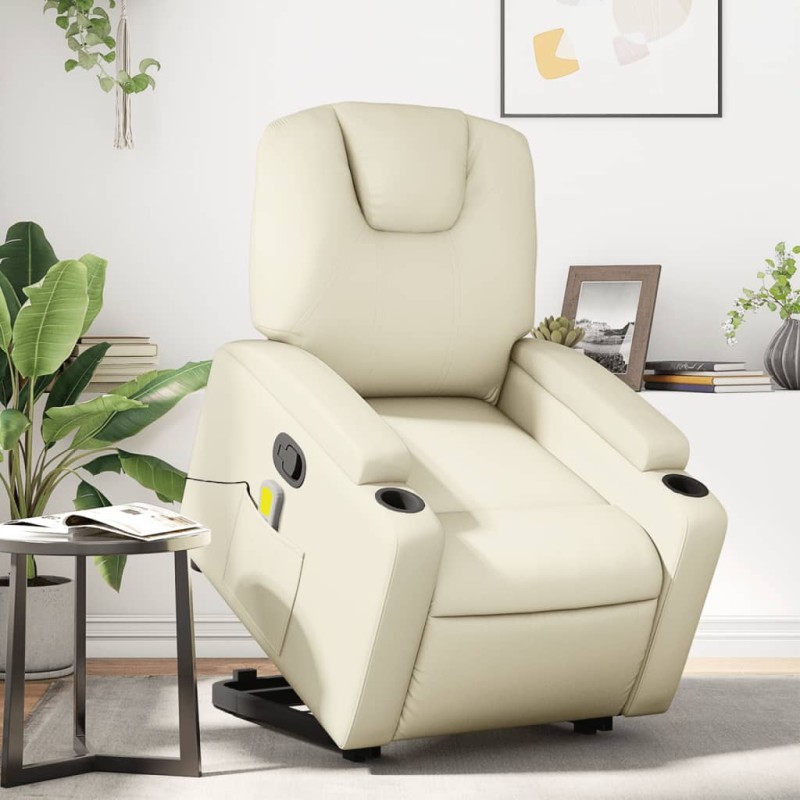 vidaXL Massagesessel mit Aufstehhilfe Creme Kunstleder vidaXL Massagesessel mit Aufstehhilfe Creme Kunstleder
