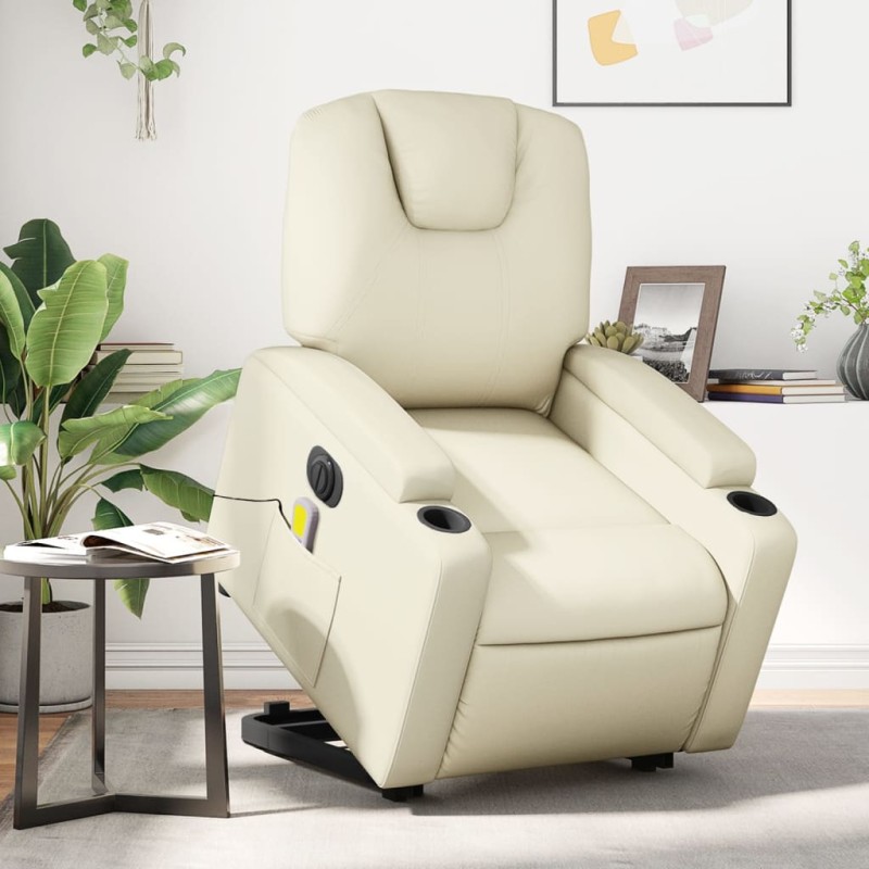 vidaXL Massagesessel mit Aufstehhilfe Elektrisch Creme Kunstleder vidaXL Massagesessel mit Aufstehhilfe Elektrisch Creme Kunstleder