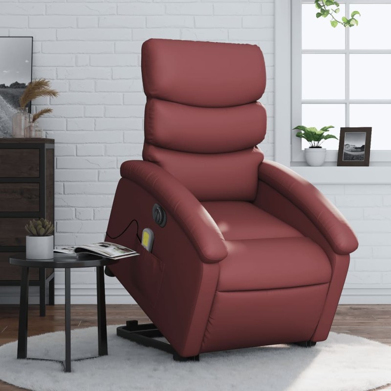 vidaXL Massagesessel mit Aufstehhilfe Elektrisch Weinrot Kunstleder vidaXL Massagesessel mit Aufstehhilfe Elektrisch Weinrot Kunstleder
