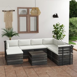 8-tlg. Garten-Sofagarnitur aus Paletten mit Kissen Kiefernholz