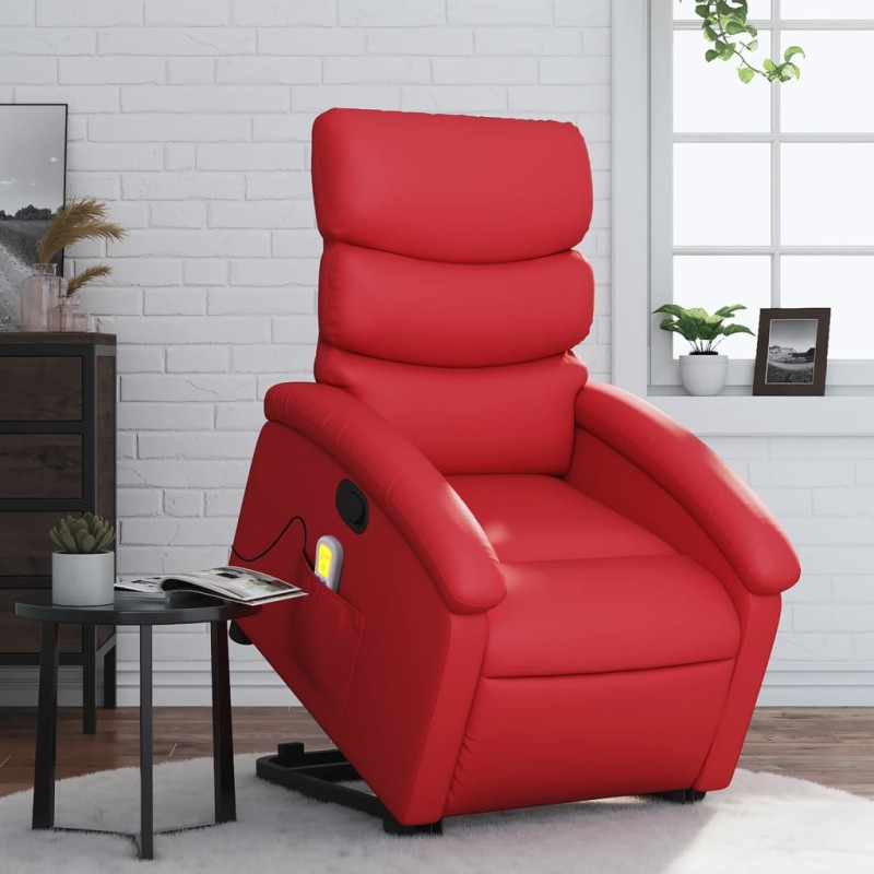 vidaXL Massagesessel mit Aufstehhilfe Rot Kunstleder vidaXL Massagesessel mit Aufstehhilfe Rot Kunstleder