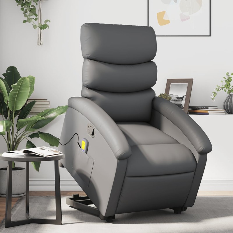 vidaXL Massagesessel mit Aufstehhilfe Grau Kunstleder vidaXL Massagesessel mit Aufstehhilfe Grau Kunstleder